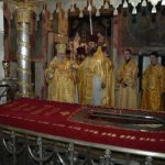 The coffin with the relics of St. Peter in the Assumption Cathedral in Moscow