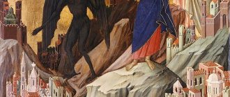“The Temptation of Christ on the Mountain” (fragment of Duccio’s “Maesta”, 1308-1311). The last temptation of Christ consisted in the Devil offering Christ power over all the kingdoms subject to him. 