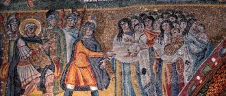 Massacre of the Innocents in the mosaic of the Roman Temple of Santa Maria Maggiore. King Herod ordered to kill all the firstborn in Bethlehem, because he was afraid that the “new king”, i.e. the Christ child will dethrone him 