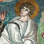 Moses sees the Burning Bush. Mosaic fragment. VI century Basilica of San Vitale, Ravenna 