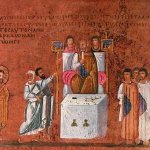 Good Friday. Christ before Pilate. VI century Miniature of the Gospel from Rossano. Museum in Rossano, Italy 